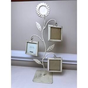 VTG Pier 1 Imports Shabby Chic Sunflower Metal 3 Hanging Photo Frames Cream